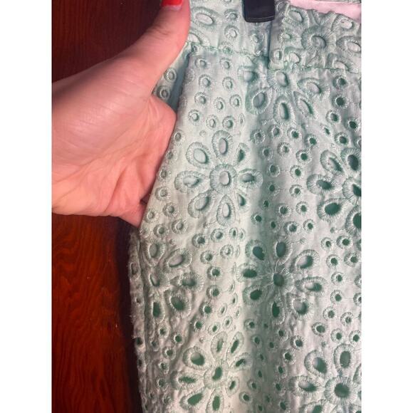 NWOT Eyelet J.Crew Mint Seersucker Pinwheel Cafe Capri Pants 2 - Picture 4 of 9